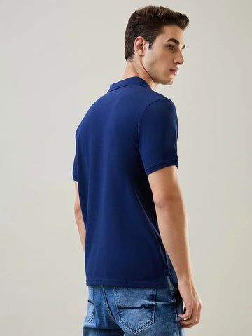 Navy Blue Solid Polo T-Shirt Tim Paris
