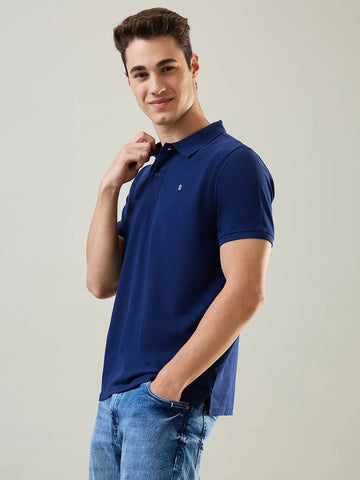 Navy Blue Solid Polo T-Shirt Tim Paris