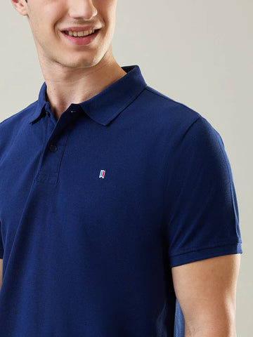 Navy Blue Solid Polo T-Shirt Tim Paris