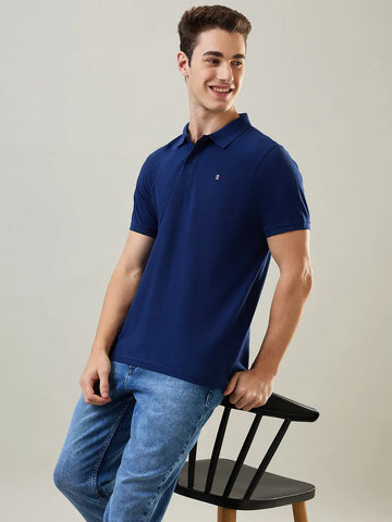 Navy Blue Solid Polo T-Shirt Tim Paris