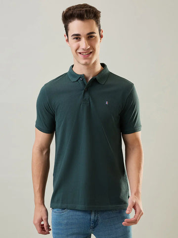 Olive Green Solid Polo T-Shirt Tim Paris