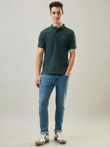 Olive Green Solid Polo T-Shirt Tim Paris