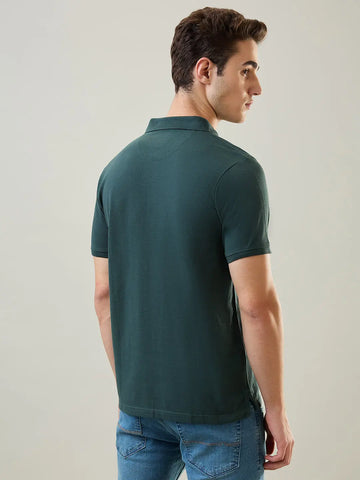 Olive Green Solid Polo T-Shirt Tim Paris