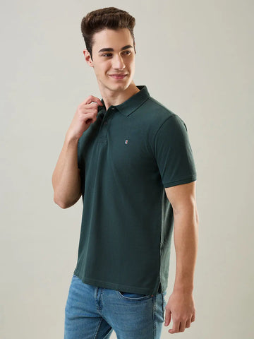 Olive Green Solid Polo T-Shirt Tim Paris