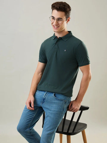 Olive Green Solid Polo T-Shirt Tim Paris