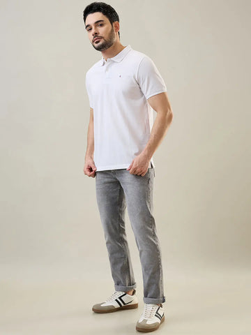 White Solid Polo T-Shirt Tim Paris
