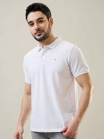 White Solid Polo T-Shirt Tim Paris