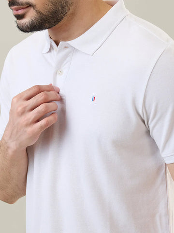 White Solid Polo T-Shirt Tim Paris