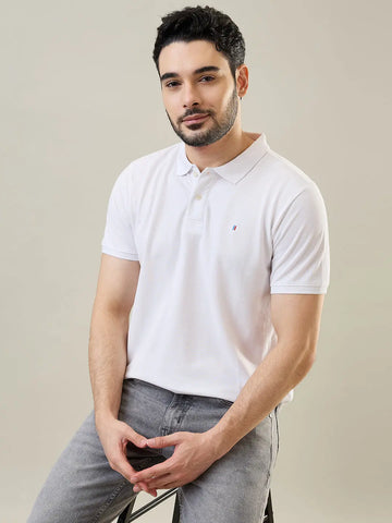 White Solid Polo T-Shirt Tim Paris