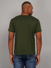 Dark Olive Round Neck Graphic Print T-Shirt
