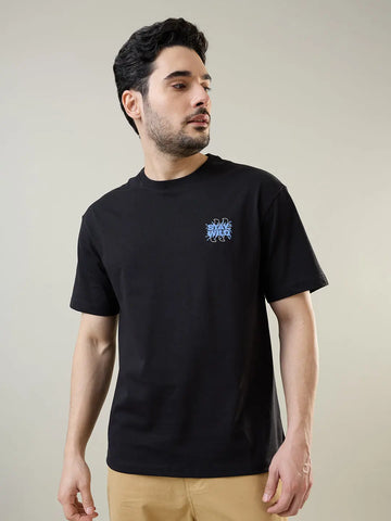 Black Graphic Print Relaxed Fit T-Shirt Tim Paris