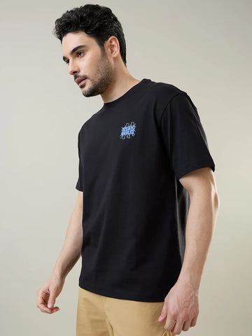 Black Graphic Print Relaxed Fit T-Shirt Tim Paris
