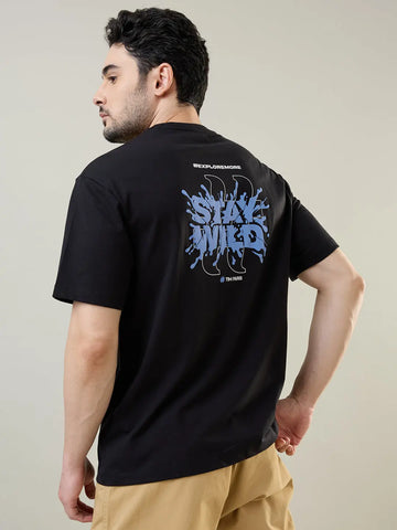 Black Graphic Print Relaxed Fit T-Shirt Tim Paris