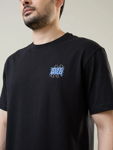 Black Graphic Print Relaxed Fit T-Shirt Tim Paris