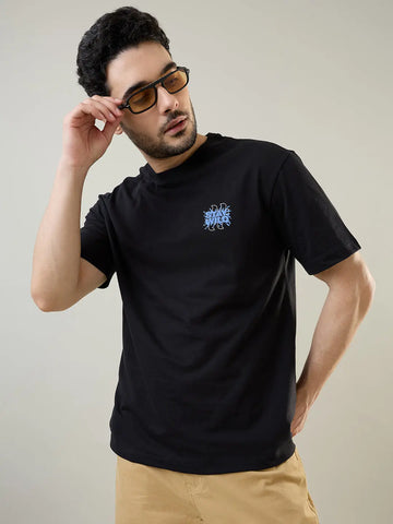 Black Graphic Print Relaxed Fit T-Shirt Tim Paris