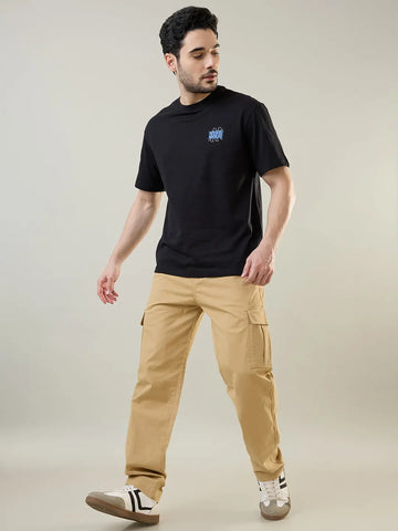 Black Graphic Print Relaxed Fit T-Shirt Tim Paris
