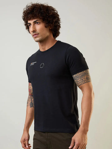 Black Graphic Print Regular Fit T-shirt Tim Paris