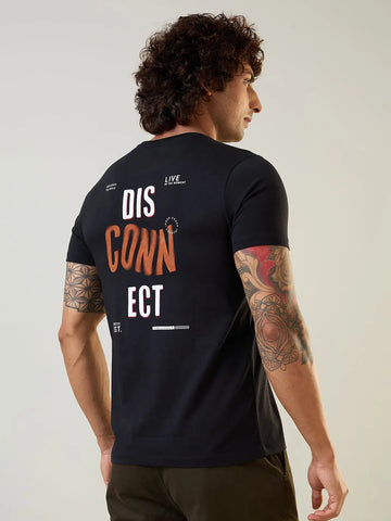 Black Graphic Print Regular Fit T-shirt Tim Paris