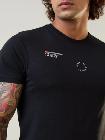 Black Graphic Print Regular Fit T-shirt Tim Paris