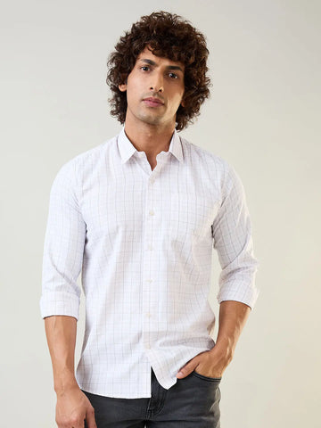 White & Maroon Micro Checked Shirt Tim Paris