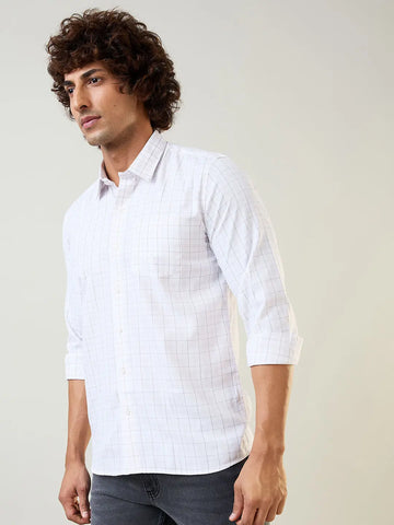 White & Maroon Micro Checked Shirt Tim Paris