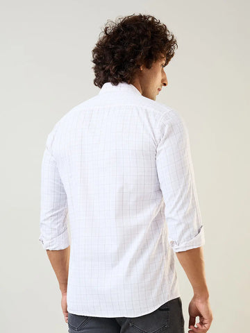 White & Maroon Micro Checked Shirt Tim Paris