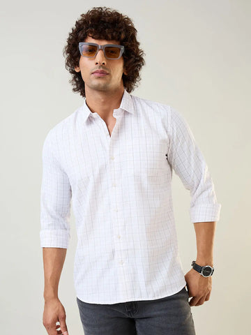 White & Maroon Micro Checked Shirt Tim Paris