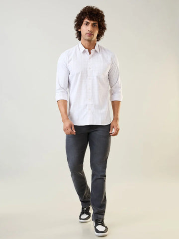 White & Maroon Micro Checked Shirt Tim Paris