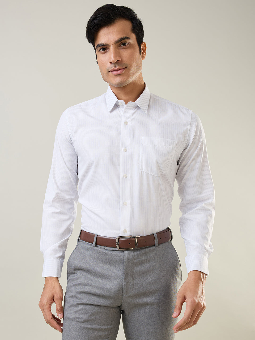 Navy Checkered Regular Fit Formal Shirt
