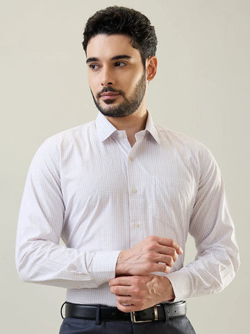 Brown Checkered Regular Fit Formal Shirt Tim Paris