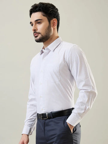 Brown Checkered Regular Fit Formal Shirt Tim Paris