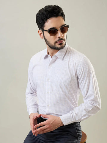 Brown Checkered Regular Fit Formal Shirt Tim Paris