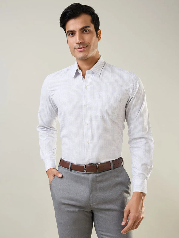 Grey Checkered Regular Fit Formal Shirt TIM PARIS