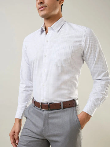 Grey Checkered Regular Fit Formal Shirt TIM PARIS