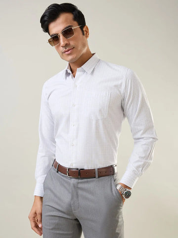 Grey Checkered Regular Fit Formal Shirt TIM PARIS