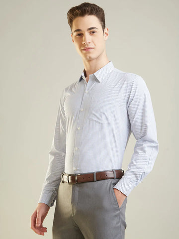 Navy Checkered Regular Fit Formal Shirt TIM PARIS