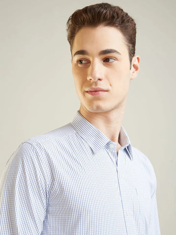 Navy Checkered Regular Fit Formal Shirt TIM PARIS