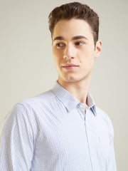 Navy Checkered Regular Fit Formal Shirt