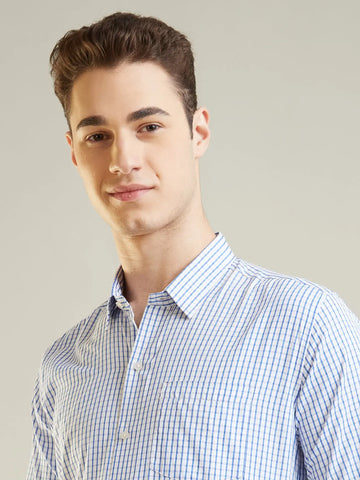 Royal Blue Checkered Formal Shirt Tim Paris