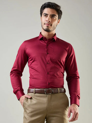 Maroon Solid Formal Shirt Tim Paris