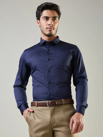 Navy Solid Formal Shirt Tim Paris