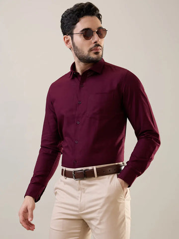 Burgundy Solid Formal Shirt Tim Paris