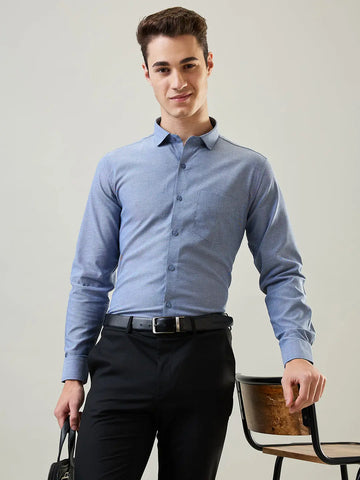 Blue Solid Formal Shirt Tim Paris