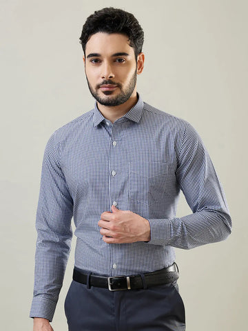 Navy Checked Formal Shirt Tim Paris