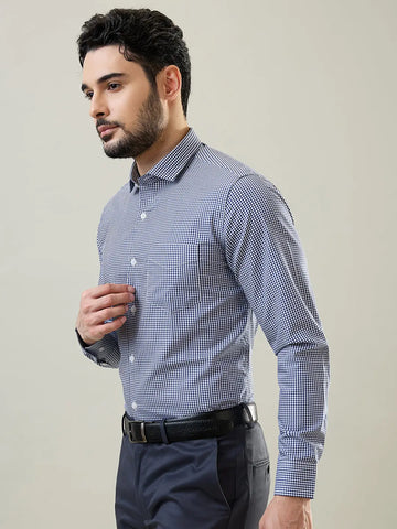Navy Checked Formal Shirt Tim Paris
