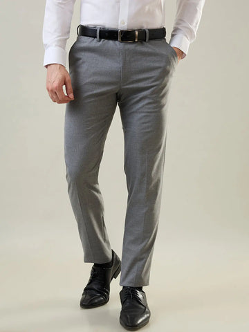 Grey Solid Slim Fit Formal Pant TIM PARIS