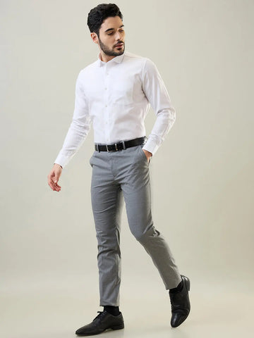Grey Solid Slim Fit Formal Pant TIM PARIS