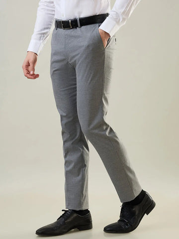 Grey Solid Slim Fit Formal Pant TIM PARIS