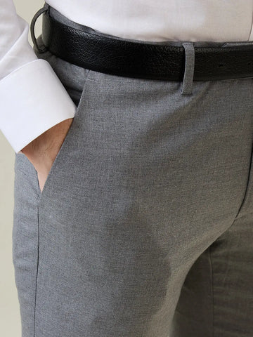 Grey Solid Slim Fit Formal Pant TIM PARIS