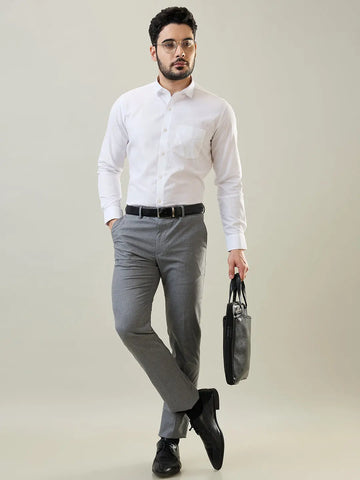 Grey Solid Slim Fit Formal Pant TIM PARIS